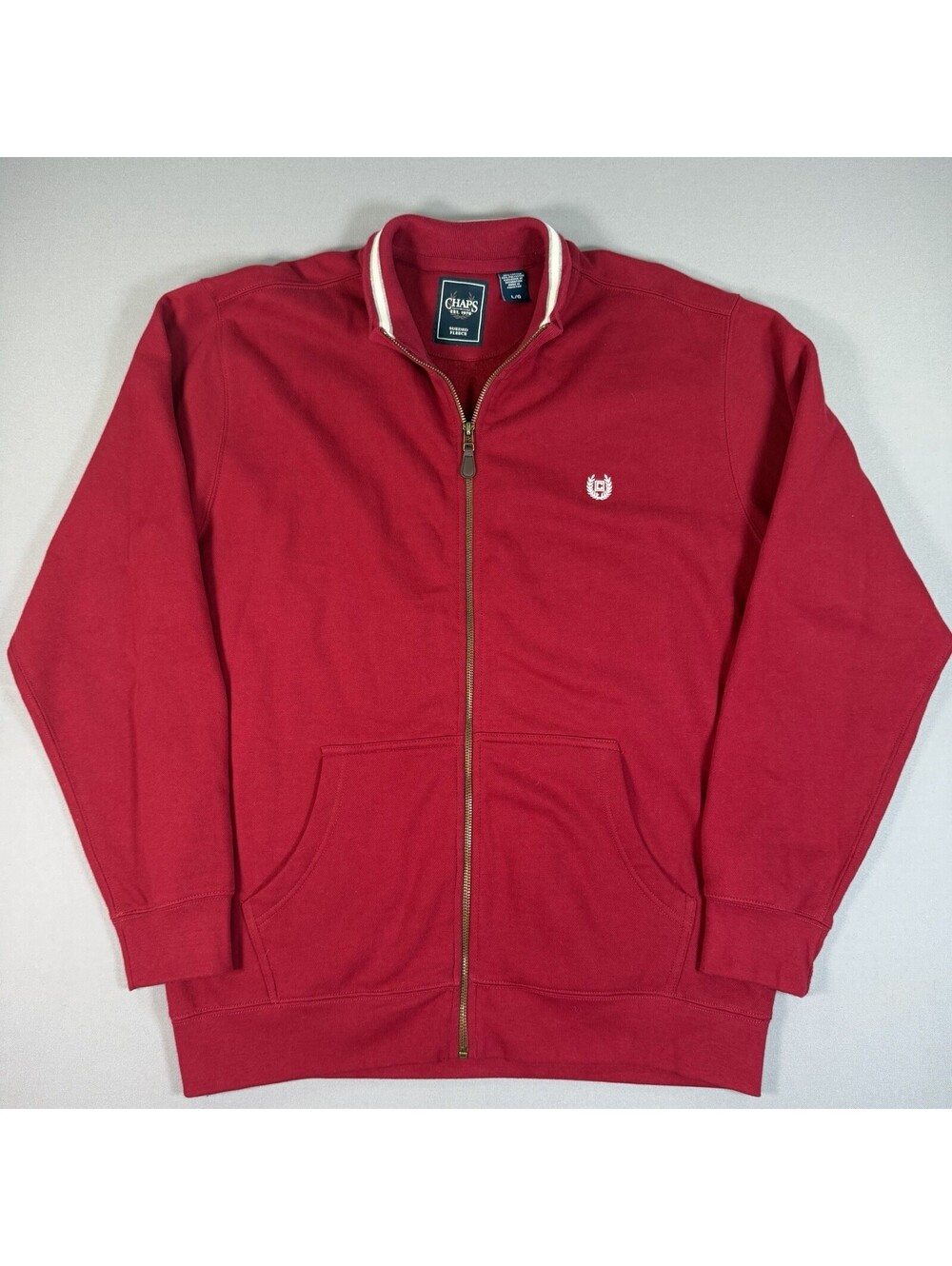 Chaps Y2K Sueded Fleece Jacket Full Zip Red Mens Large Vintage 24x30